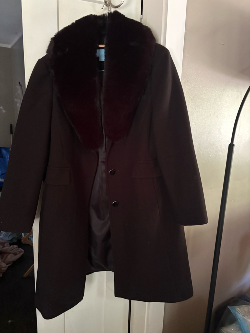 Women’s Black Wool Coat with removable Fur Collar